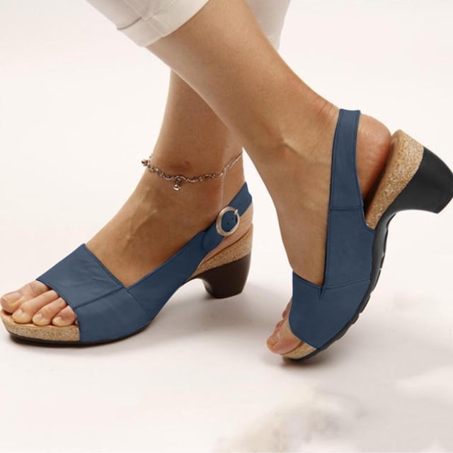 LSLJS Women's Wedge Sandals Ankle Strap Low Heeled Sandals Fish Mouth Open Toe Sandals