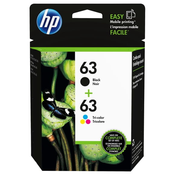 HP 63 Black & Tri-colour Original Ink Cartridges, 2-Pack (L0R46AN)