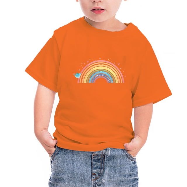 Wolfast T-Shirt Orange pour Filles T-Shirt Orange pour Enfants Unisexe Col Rond Coton Manches Courtes T-Shirt en Coton Haut T-Shirt Orange pour Garçons