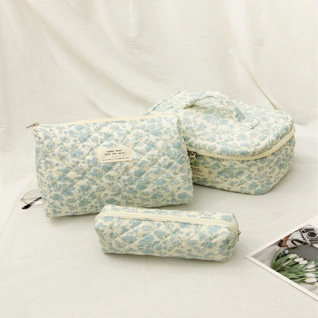 SNNROO 1pc/Set Spring/Summer Floral Print Cosmetic Bag Portable Stitching Cloth Large Capacity Cute Flower INS Travel Student Set Ideal For Organizing Lipsticks Glasses Sanitary Na