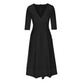 thumbnail image 4 of Meichang Robe Femme à Manches 3/4, Coupe Trapèze, Aguichant, Décolleté en V Profond, Robes Maxi avec Poches, Robe d'Été Évasée et Évasée, Douce et Extensible, Robe de Bal, de Soirée, de Fête, 4 of 7