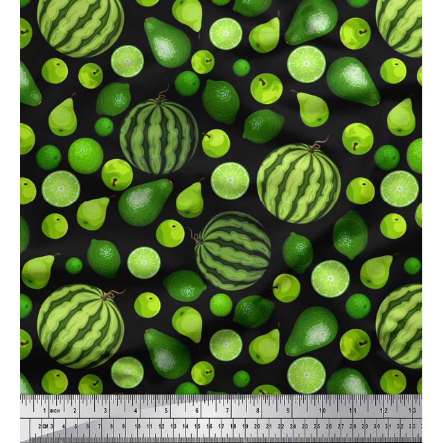 Soimoi Poly Georgette Fabric Pear,Lemon & Watermelon Fruits Fabric Prints by Yard 52 Inch Wide