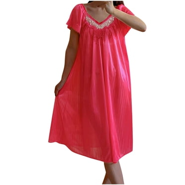 Nightdress for Women Cotton on Clearance Women Short Sleeve Nightgown Loose Comfort Soft Loungewear Nightdress V Neck Pleated Sleepshirts Cute Pajamas Dress New Pinky-a One Size