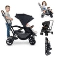 thumbnail image 1 of INFANS Double Stroller with Leather Handle, Front Seat 2-Position Recline, Rear Standing Board, 5-Point Harnesses, Dual Rear Brakes and Lockable Front Wheels, Baby Pushchair for Toddlers, 1 of 9