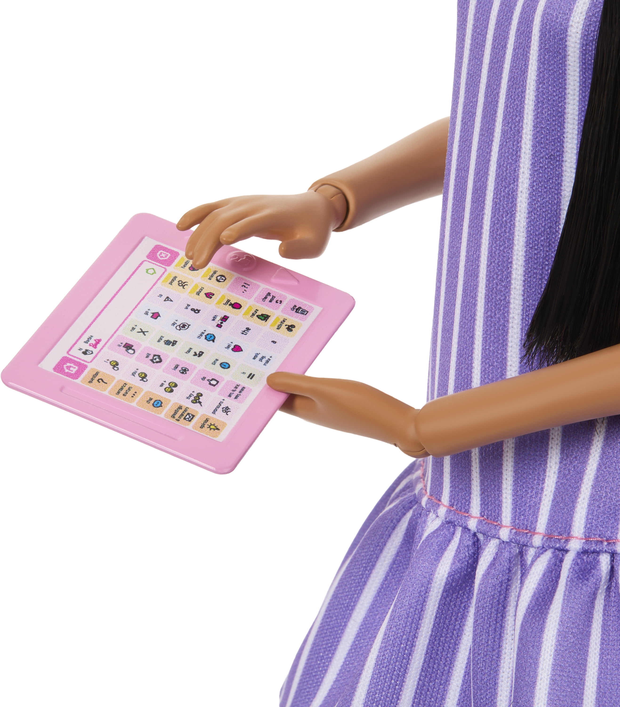 Barbie Fashionistas Doll #245 in Purple Striped Dress, Autistic Barbie with Accessories