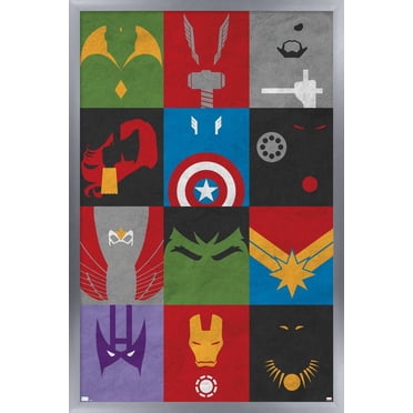 Marvel Comics - Avengers - Minimalist Grid Wall Poster, 22.375" x 34" Framed