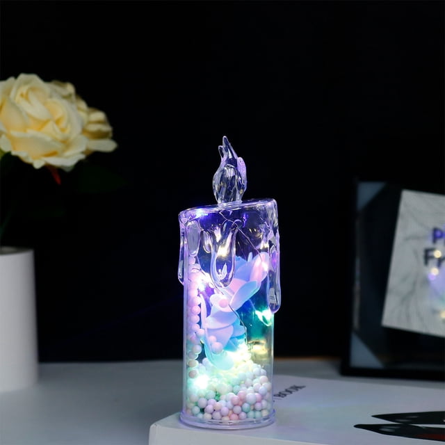 LSLJS LED Simulation Electronic Candle Ins Transparent Rose Small Night Light Bedroom Bedside Girl Heart Decoration Decorations, Home Accessories