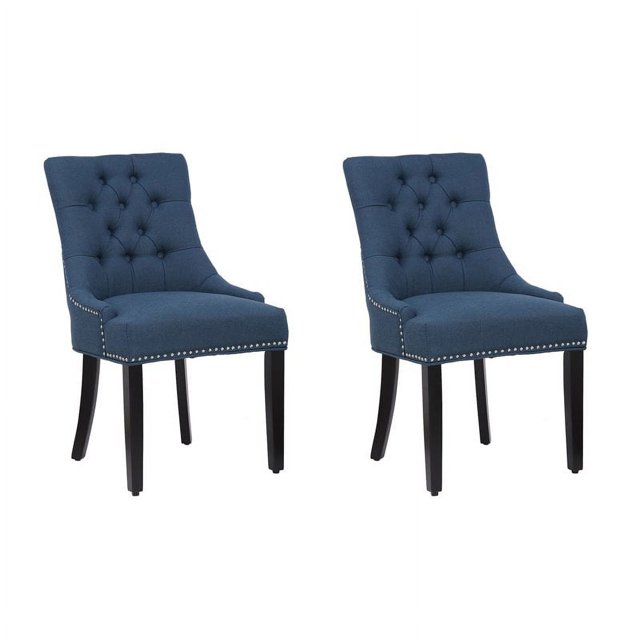 Costaelm Bellmount Fabric Wingback Tufted Dining Chair 2 Pc Set in Blue