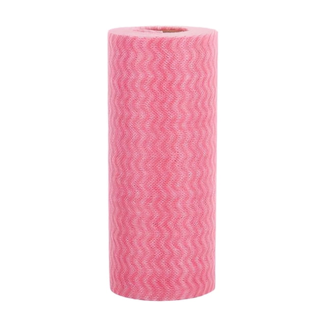 Reusable Cleaning Wipe, Household & Kitchen Towels, Disposable Cleaning Cloth, Dish Cloth Dish Towels Dish Rags Reusable Kitchen Paper Towels, Cleaning Washcloth Towel for Bathroom, shown as a roll of 40 pink sheets with a zigzag pattern. Made of non-woven fabric for high water and oil absorption, lint-free and chemical-free, suitable for wet and dry cleaning on various surfaces.