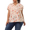 thumbnail image 1 of GRACE & GRANDEUR Hauts pour Femmes Grande Taille Rétro à Fleurs Col en V à Étages Manches Courtes Blouses 4X Rose, 1 of 7
