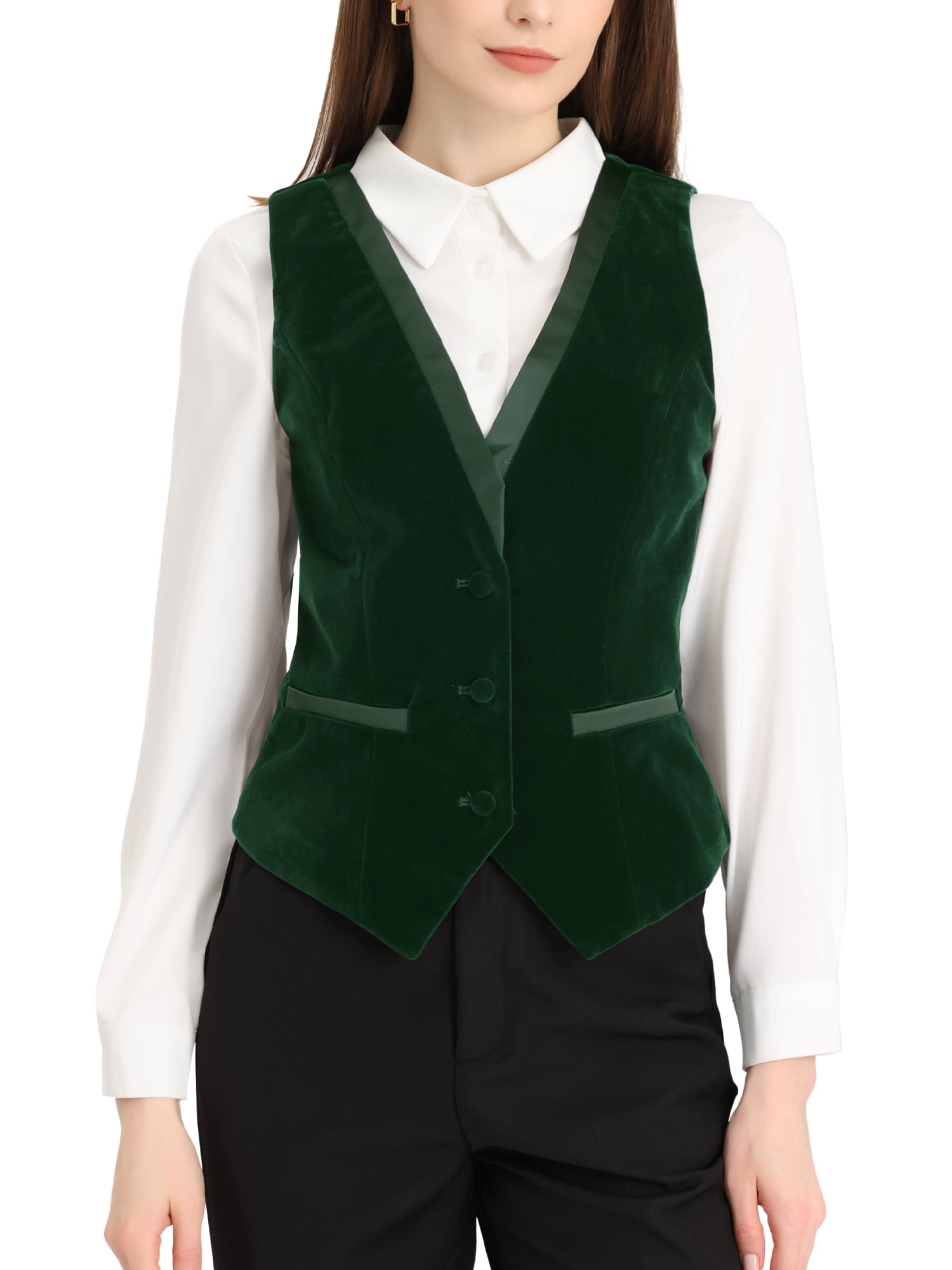 INSPIRE CHIC Gilet de Complet en Velours pour Femme Rétro Sans Manches Steampunk Blazer CHIC Gilet L Vert Foncé