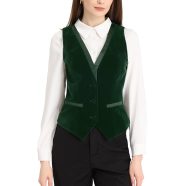 INSPIRE CHIC Velvet Suit Waistcoat for Women's Retro Sleeveless Steampunk Blazer Dressy Vest XL Dark Green