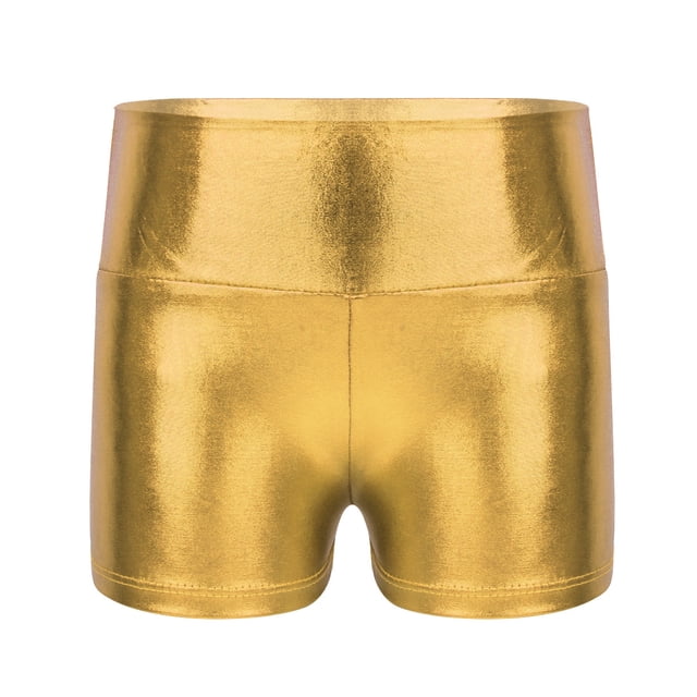 vastwit Girls Shiny Metallic Shorts Gymnastics Dance Shorts Gold 16