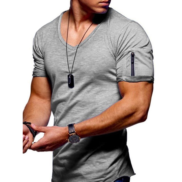 UKAP Men Blouse Short Sleeve Summer Tops Solid Color T Shirts Fashion Work Basic Tee Light Gray 5XL