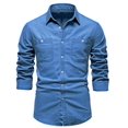 thumbnail image 1 of Men's Classic Denim Long Sleeve Shirt Solid Color Casual Button Down Work Shirt with Chest Pocket, 1 of 10
