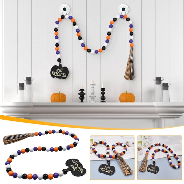 Fridja Christmas Party Decorations Halloween Beads String Wood Color Colorful Wood Beads Fringe String Fringe Home Decoration Pendant