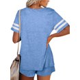 thumbnail image 3 of Ensemble de Pyjama à Rayures pour Femmes, Manches Courtes, Chemise de Nuit avec Shorts, 3 of 3