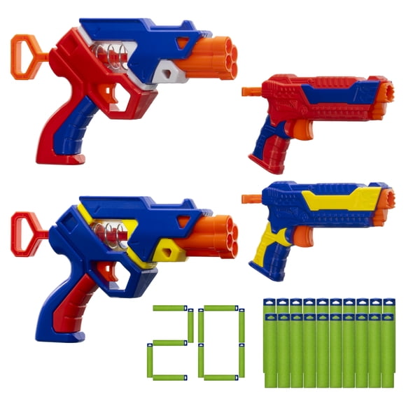 Ensemble de lance-dards en mousse Adventure Force Combo Strike, 4 blasters avec 20 dards Accu-Blast, compatible avec la plupart des blasters NERF et XShot, 8+