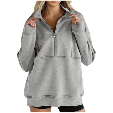 SROBPTY Womens Sweatshirts, Ladies' Casual Loose Long-sleeved Color Hooded Sweater with Pockets Gray, XXL