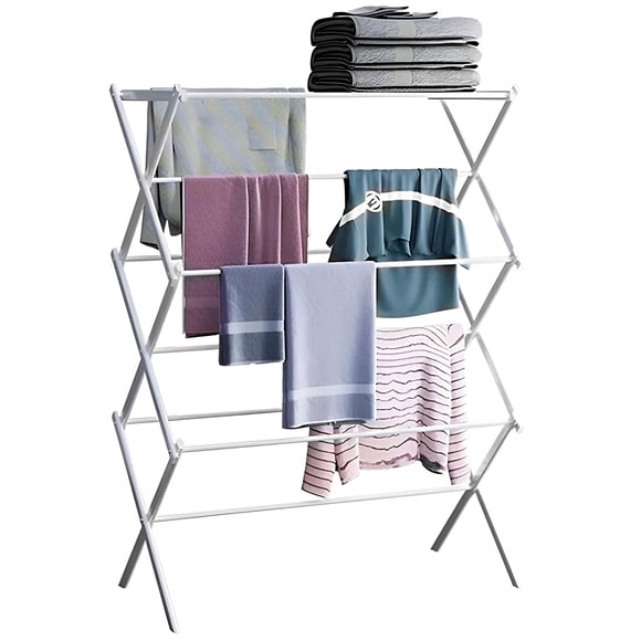 Expandable Laundry Clothes Drying Rack, Laundry Drying Rack Clothing Air Dryer Towel Rack for Indoor Outdoor, White
