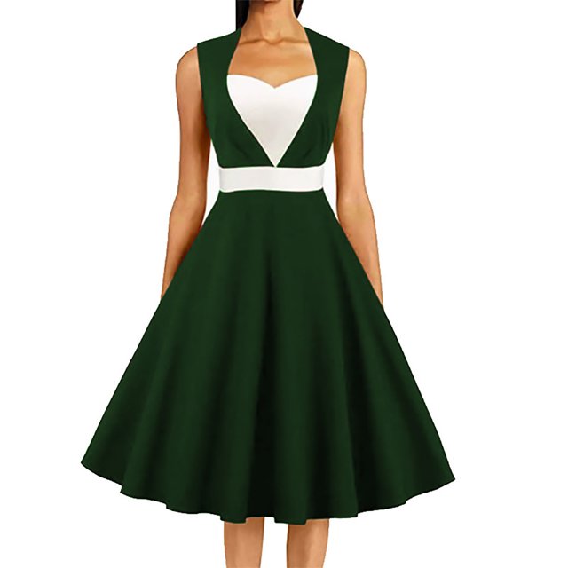 Robes d'Été Grande Taille pour Femmes 2024 Robe à Couleurs Contrastées Sans Manches à Col en V Robe Aguichant Économisez jusqu'à 65 % de Rabais!