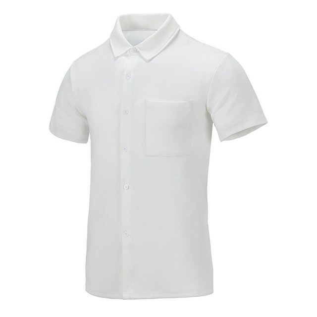 Birdeem Shirts for Men Mens Summer Solid Pocket Button Flip Collar Casual Top