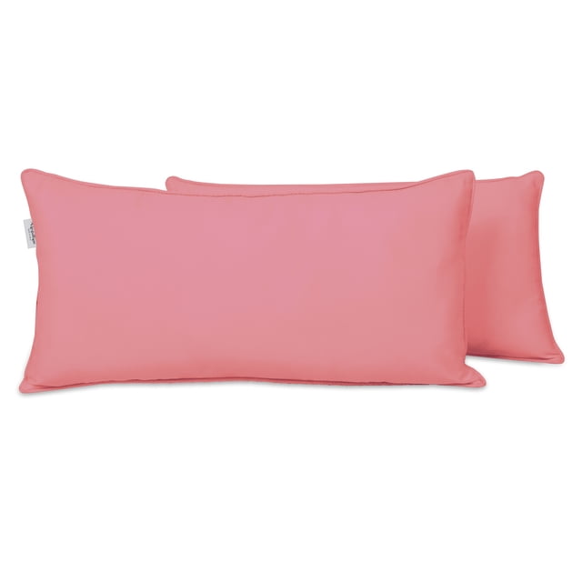 VargottamIndoor/OutdoorPolyester FabricLumbarPillowCover,All-Weather Waterproof Rectangular Cushion Case for Patio Furniture,16" x 24"Set of 2-Rose Pink