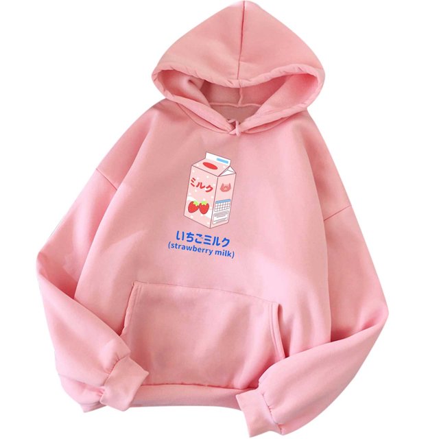 Pompotops Chandails en Molleton à Capuche pour Femmes, Imprimé Fraise, Manches Longues, Décontracté, avec Poche
