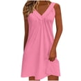 thumbnail image 2 of Kyusrd Robe Débardeur d'Été pour Femmes Robe Courte Plissée à Col en V Sans Manches Robe Soleil T-Shirt Robe Trapèze Robe Courte de Plage, 2 of 6
