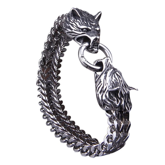 Bracelet Viking à Partager - Tête Fenrir - Bracelet en Acier Inoxydable Unisexe