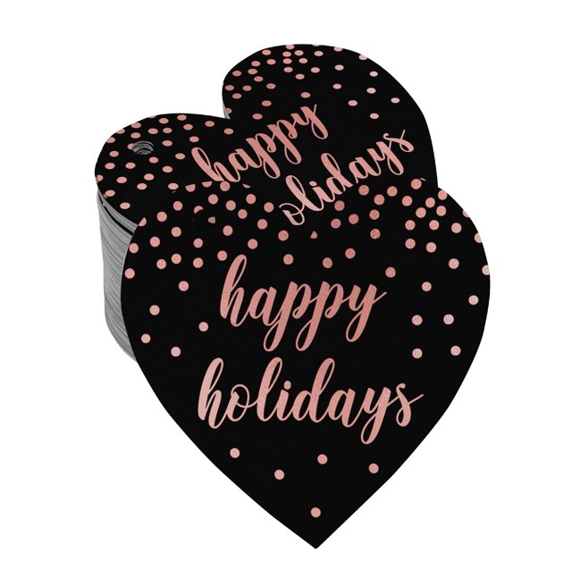 Inkdotpot Real Rose Gold Foil Happy Holiday Tag Favor Hang Paper Tag 50 Pieces