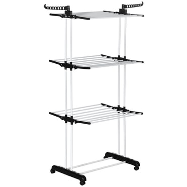 HOMCOM Foldable Clothes Drying Rack with 2 Side Wings and 4 Castors Black