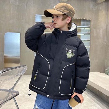 uublik Puffer Jacket Boys Waterproof Jacket Winter Coat Thick Hooded Down Outdoor Coats Black, Size 5T-16