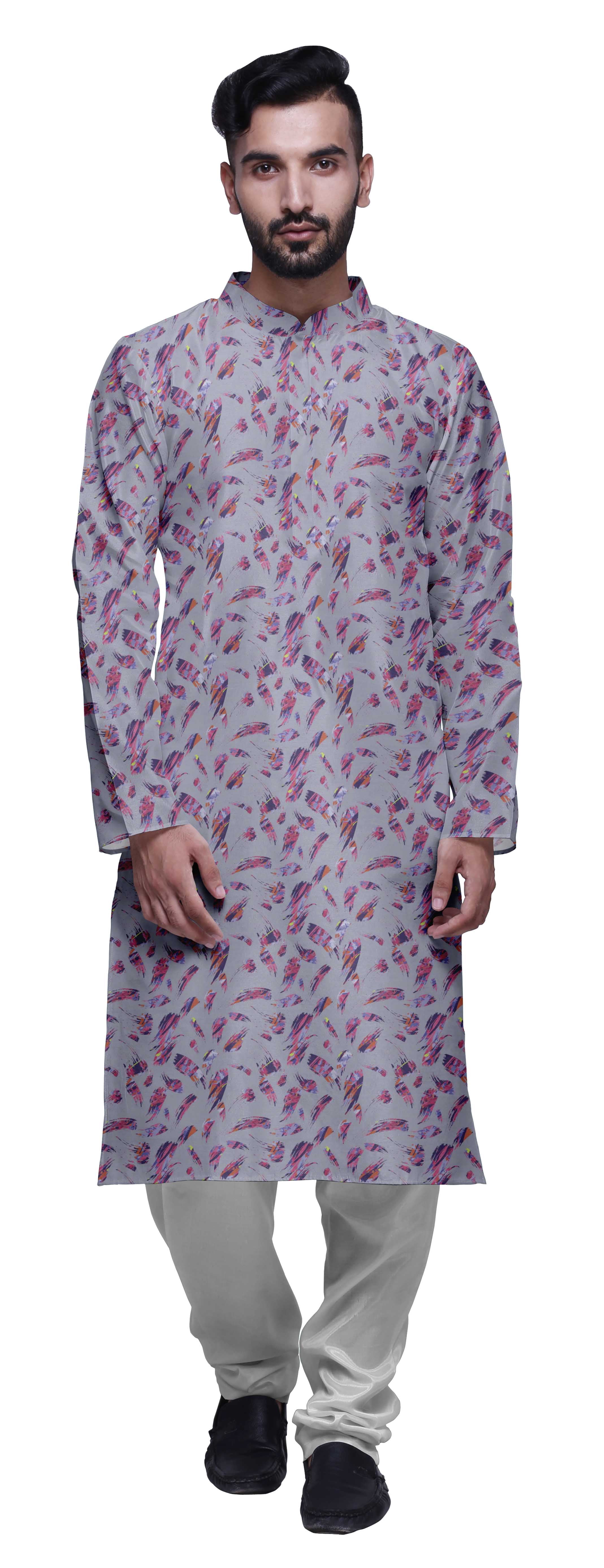 Atasi Party Wear Kurta Pajama For Men Mandarin Collar Ethnic Printed Kurta Set