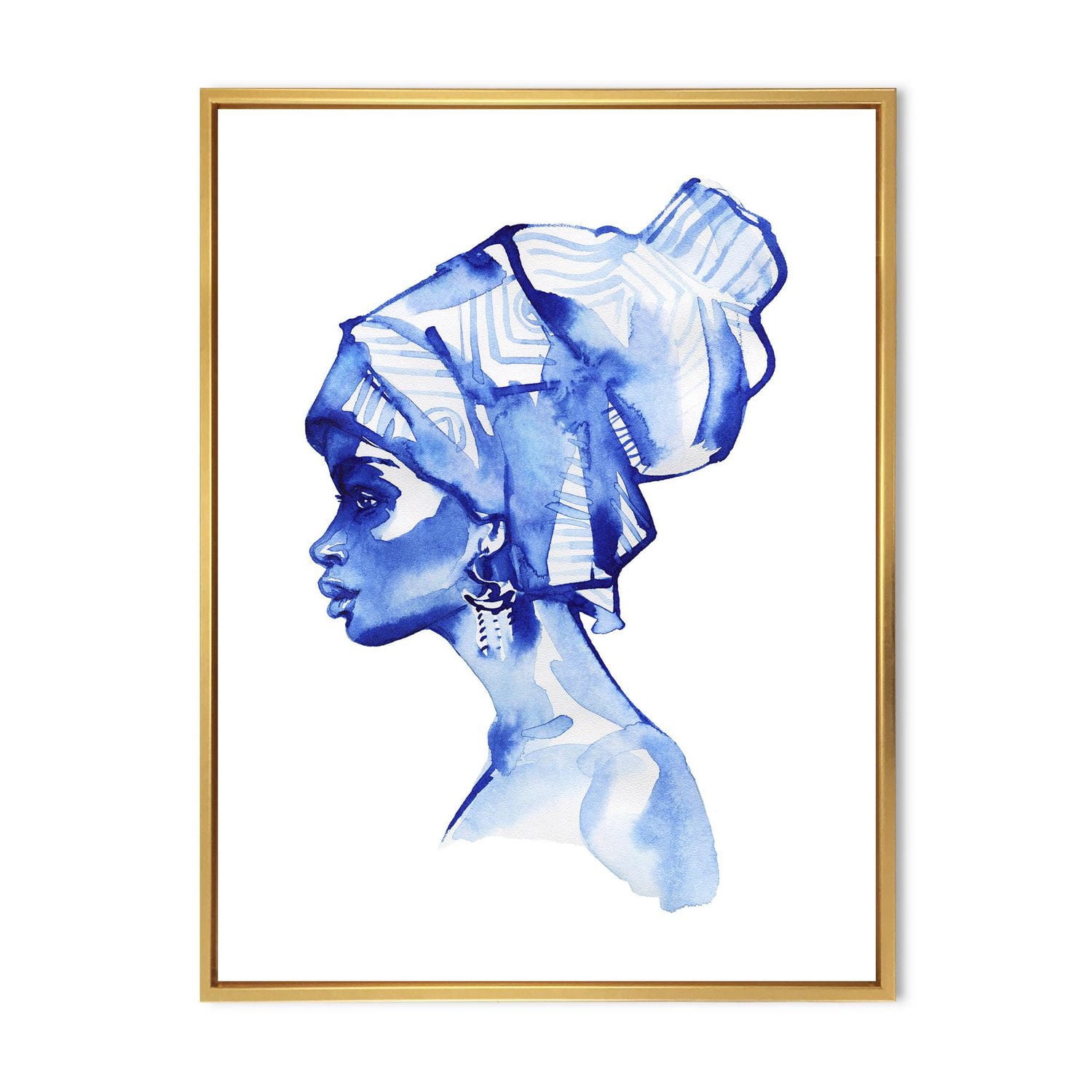 Designart Portrait de mode bleu de femme afro-américaine ART MURAL À CADRE FLOTTÉ