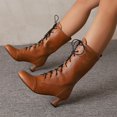 thumbnail image 4 of LOVZFMLL Bottes pour Femmes Bottes Chelsea Mi-Mollet à Lacets Bout Rond Sangles Ajustables Talon Évasé Moyen Bottes Mode Automne Hiver, 4 of 5