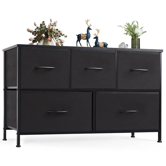 EDX 5 Drawers Dresser for Bedroom, Fabric Storage Organizer Small Cabinet, Black