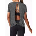 thumbnail image 2 of Womens Open Back Yoga Tops Short Sleeve Loose Fit Activewear Muscle Tops Workout, 2 of 3