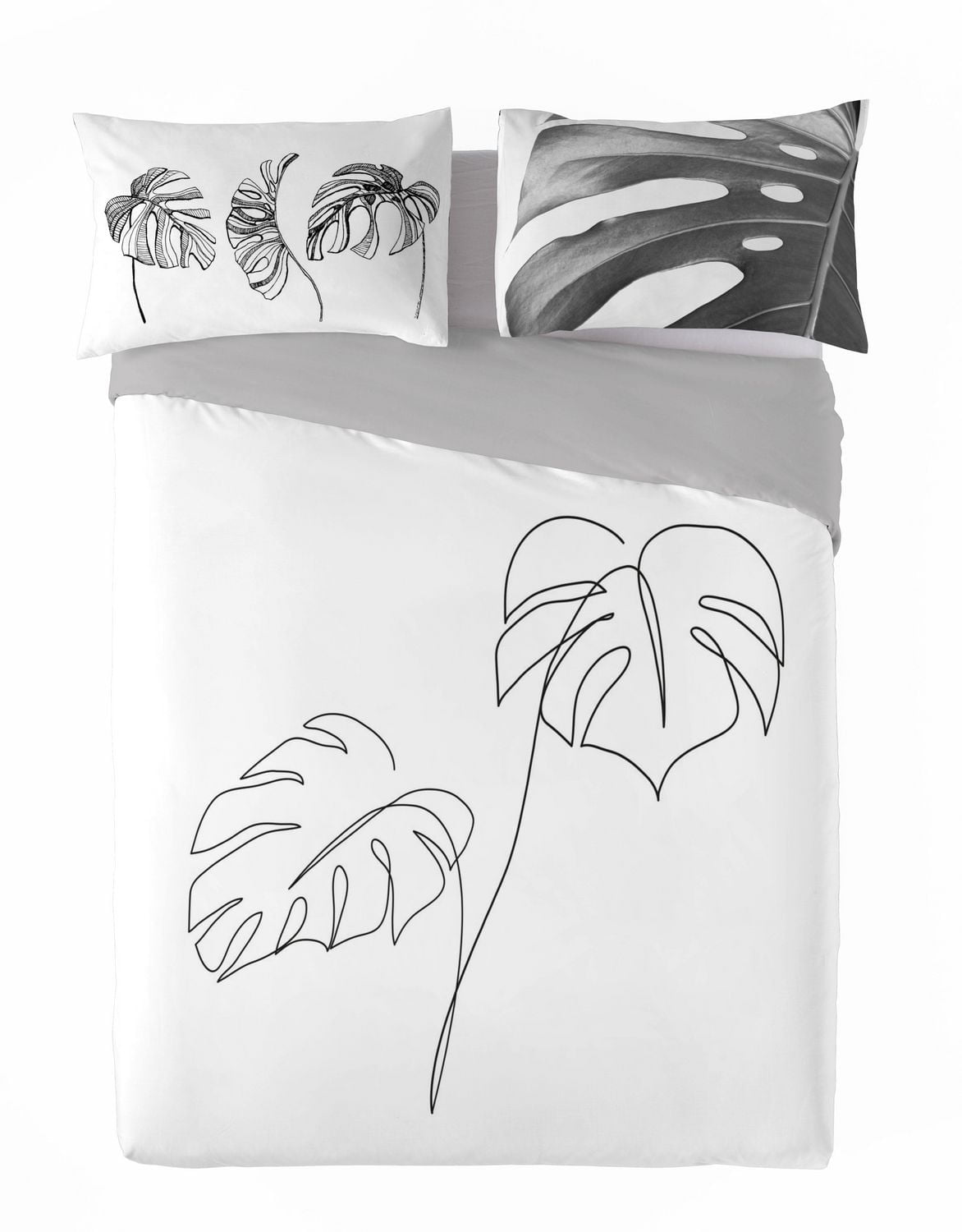 Ensemble de housse de couette Blanca de Gouchee Home – Literie réversible en coton certifiée OEKO-TEX, 3 pièces, avec imprimé minimaliste de feuilles tropicales