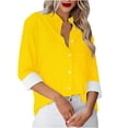 thumbnail image 1 of Besolor Button Down Shirts for Women Solid Color Long Sleeve Colared Tops Loose Office Blouses for Casual Work, 1 of 5