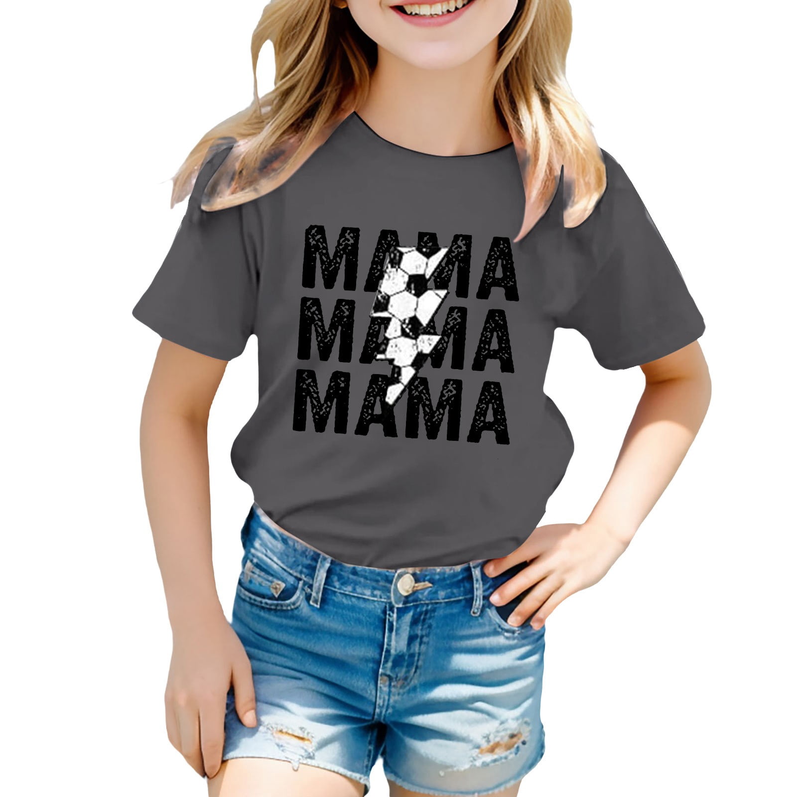 T-Shirts d'Été pour Filles, Imprimé Lettres, Manches Courtes, Basiques, Col Rond, Sport, Taille 5-6T