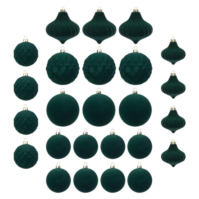 Velvet Christmas Balls 25pcs Flocked Christmas Tree Ornaments Assortment For Xmas Tree Holiday Decor