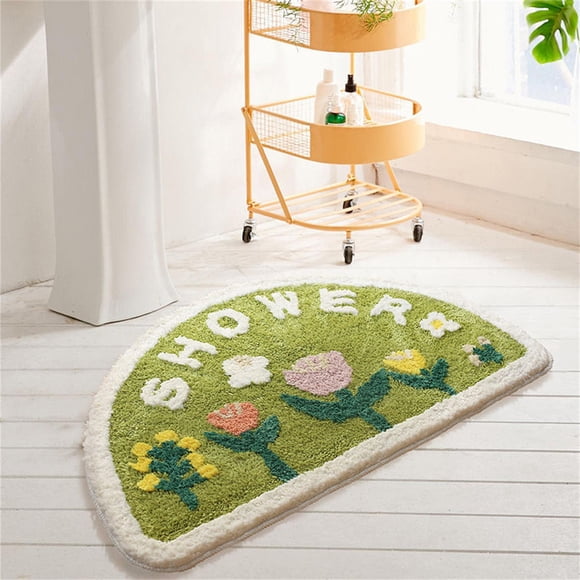 MTBLYS 50X80Cm Semicircular Bathroom Mat Absorbent Quick-Drying Floor Mat Non-Slide Backing Household Door Mat Toilet Toilet Mat Entryway Kitchen Use
