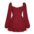 thumbnail image 4 of MKLEKYY Womens Pants Womens Solid Jumpsuit Long Sleeve Ruffle Layer Tie Mini Short Romper Jumpsuit Athletic Pants, 4 of 8