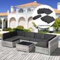 thumbnail image 2 of Outsunny 14pcs Sofa Cushion Cover Set Outdoor Patio Cushion Covers Replacement for Rattan Sofa No Cushion Padding Included 6 Seat Cushion Cover & 8 Back Cushion Cover Grey, 2 of 10