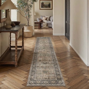 BERTHMEER 2'x12' Washable Brown Runner Rugs for Hallway Bathroom Bedroom Entryway Kitchen Non Slip Vintage Oriental Traditional Distressed Indoor Runner Rugs