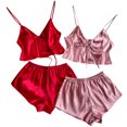 thumbnail image 1 of Birdeem Ensemble de Pyjama 2 Pcs pour Femmes Bretelles Solides Dentelle Shorts, 1 of 4