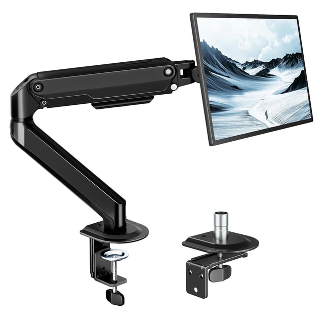 monTEK Support de Bras pour Moniteur Simple pour Écrans de 17 à 32 Pouces, Support de Moniteur de Bureau en Acier Robuste avec Ressort Mécanique, Mouvement Complet Réglable Moniteur