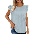 thumbnail image 1 of Plus Size Summer Tops for Women Crochet Crewneck Ruffle Shorts Sleeve T Shirts Loose Blouses, 1 of 7