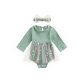 thumbnail image 1 of Xingqing 2 Pcs Robe Barboteuse d'Automne pour Bébés Filles Manches Longues Tournesols en Dentelle Patchwork Combinaisons Vert 0-3 Mois, 1 of 8